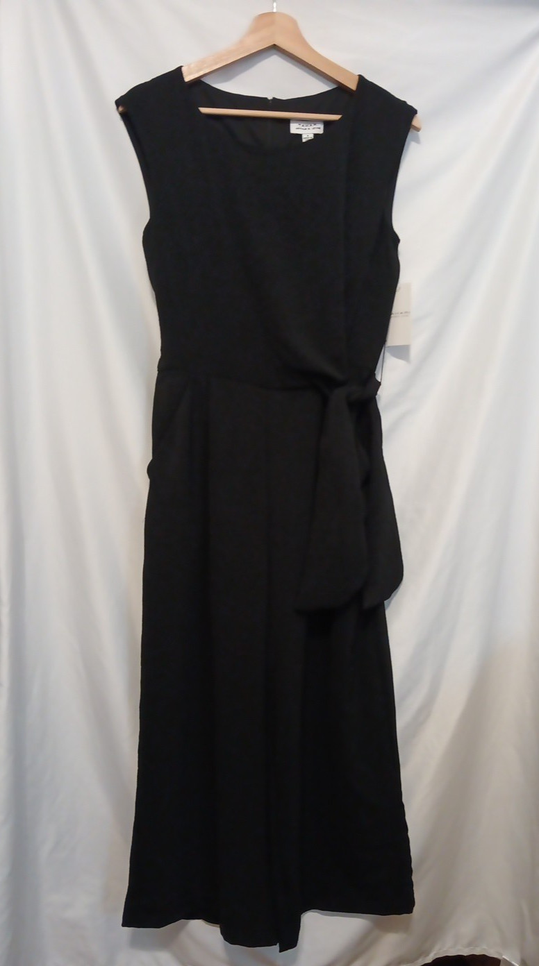 TAHARI Cropped Jumper Women 4 Black Crepe Waist Tie Sleeveless Zip Up Wide Leg