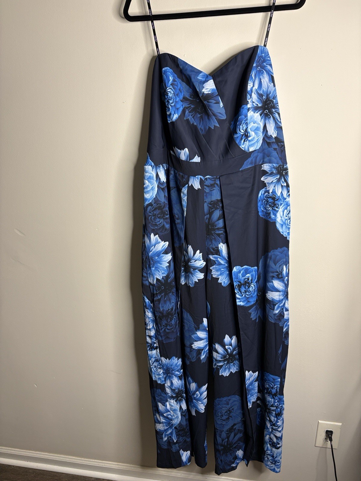 City Chic Abigail PRT Navy Night Bloom Floral Wide-Leg Jumpsuit M Pleated Zip