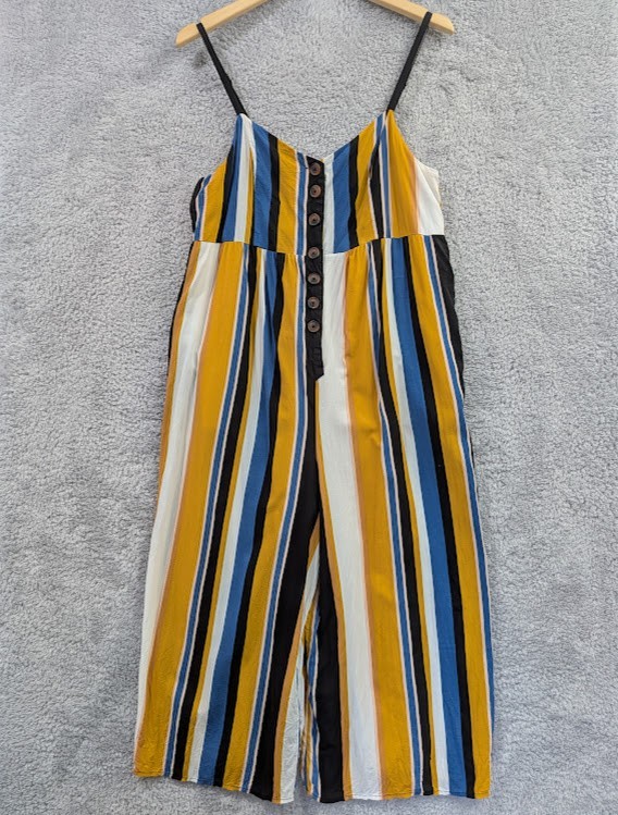 Urban Outfitters Yellow Blue White Striped Sleeveless Cropped Jumpsuit Size Lg