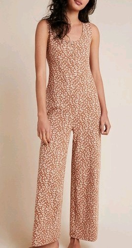 Saturdays Sundays Brown/White Animal Print Sleeveless Jumpsuit Button S