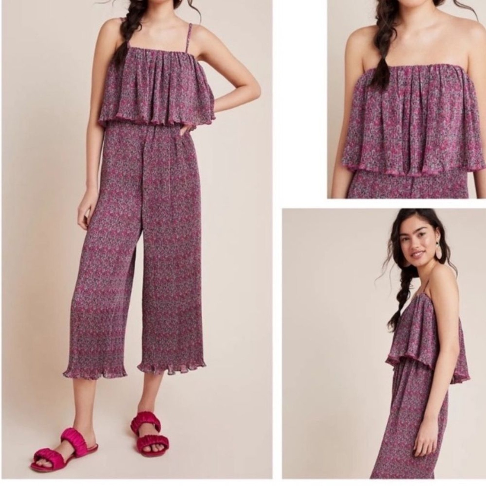 Anthropologie Rdalamal Suzanne Pleated Wide-Leg Jumpsuit — Floral Sz S