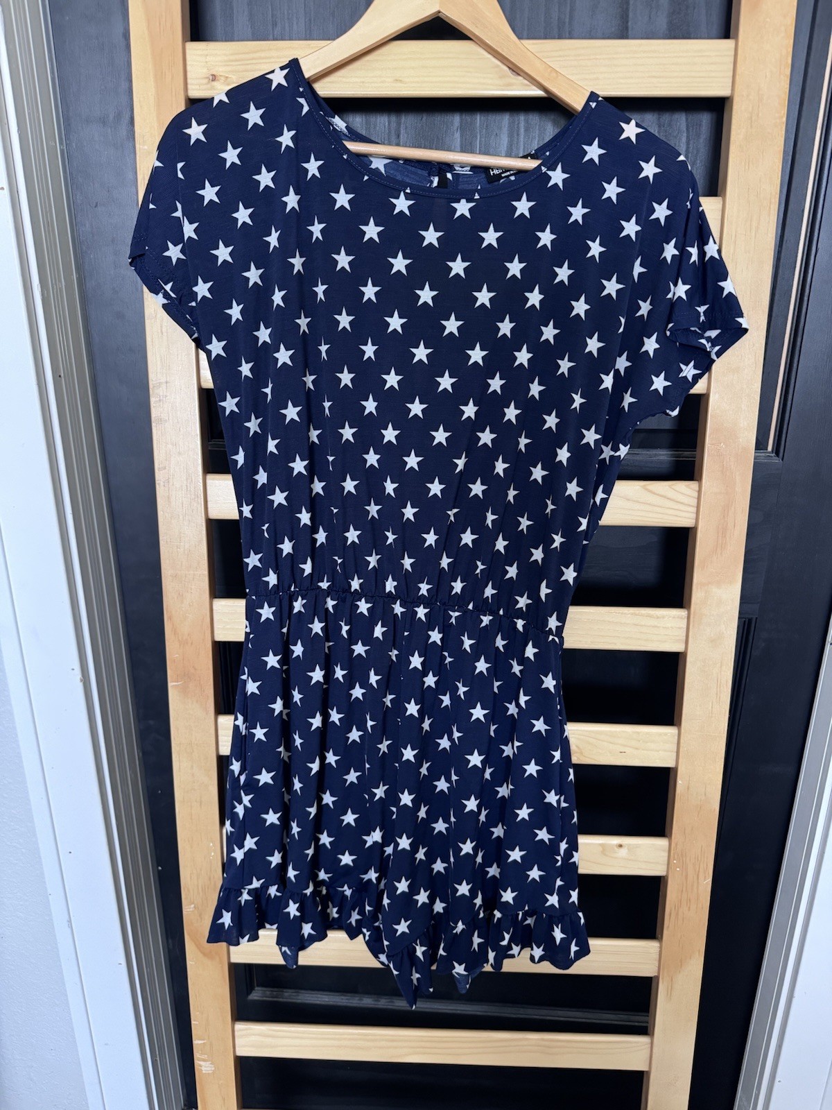 Heimish USA Navy White Star Print Romper Women’s Medium Elastic Waist Patriotic