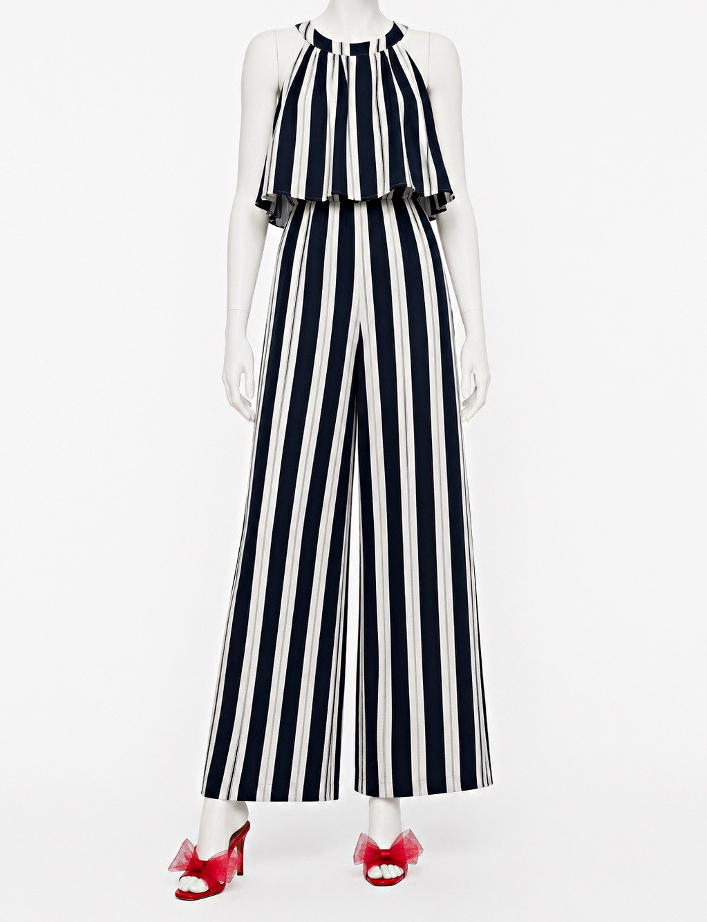 Women’s Navy/White Striped Halter Wide-Leg Sleeveless Jumpsuit Size S