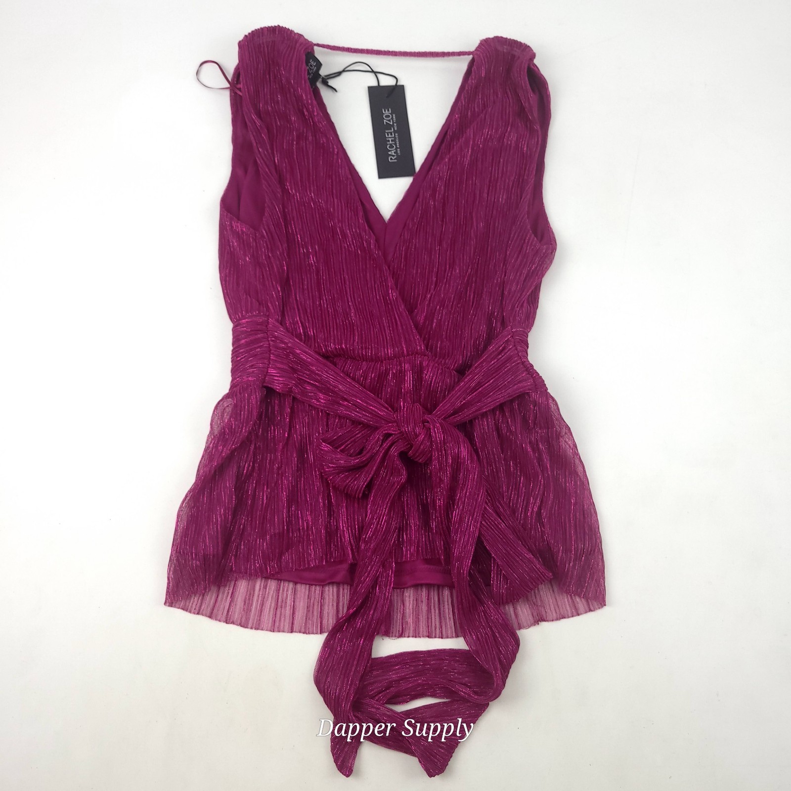 Rachel Zoe Mettalic Pruple V-Neck Romper Small New