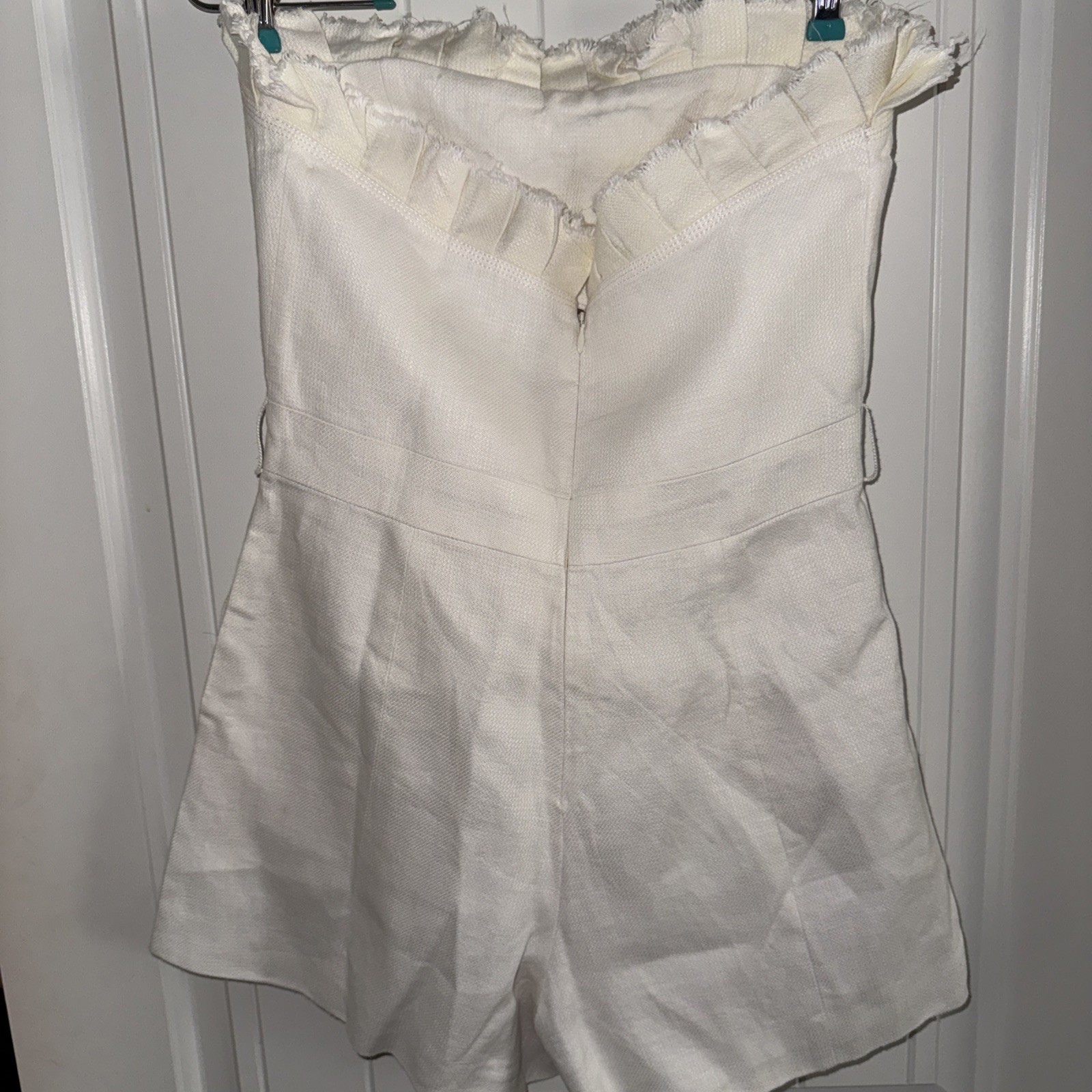 ALEXIS Women’s Strapless Linen ROMPER White Sz M Upscale ResortWear Weddings