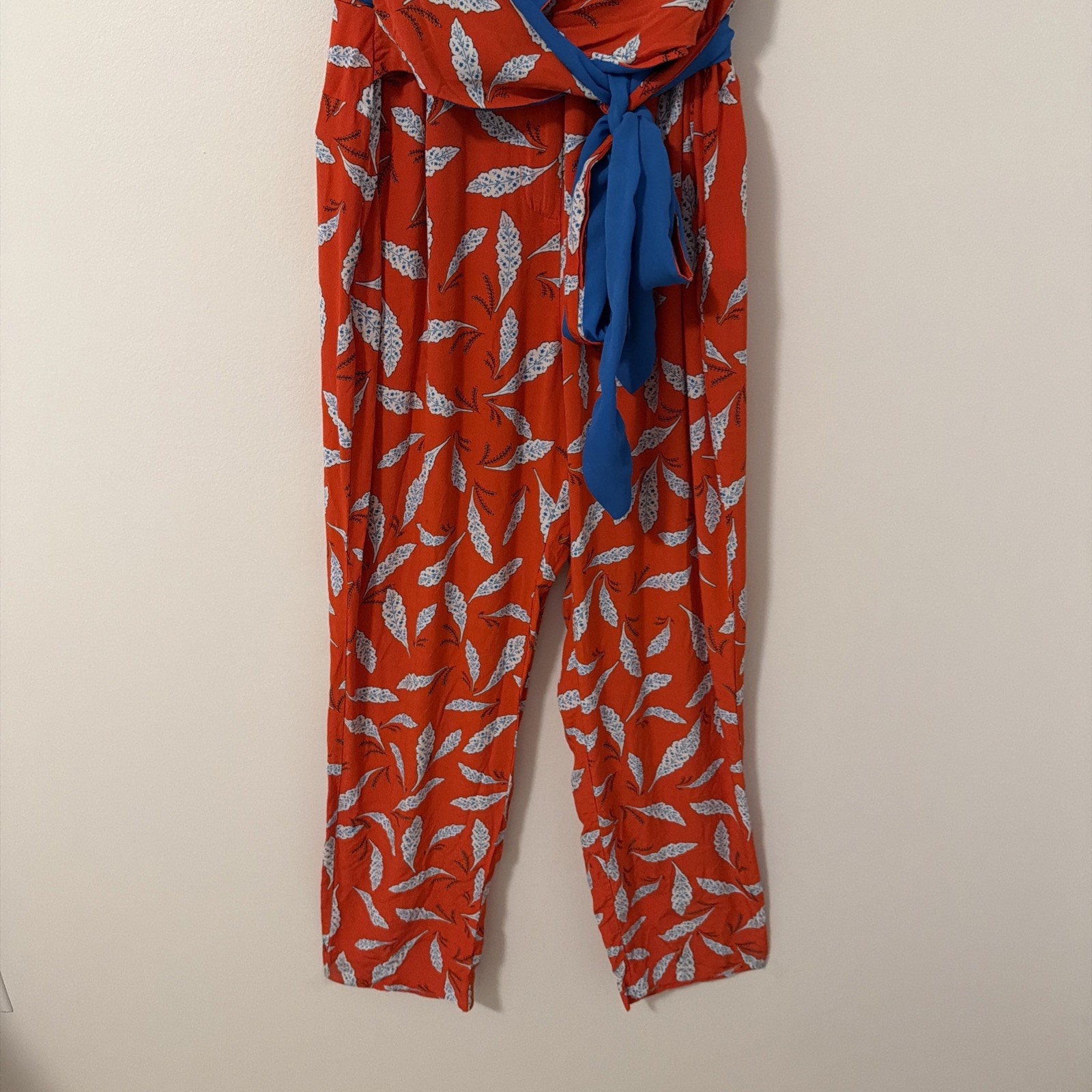 Diane Von Furstenberg Utilitarian Jumpsuit Orange Blue Benji Wrap Tie Size 12