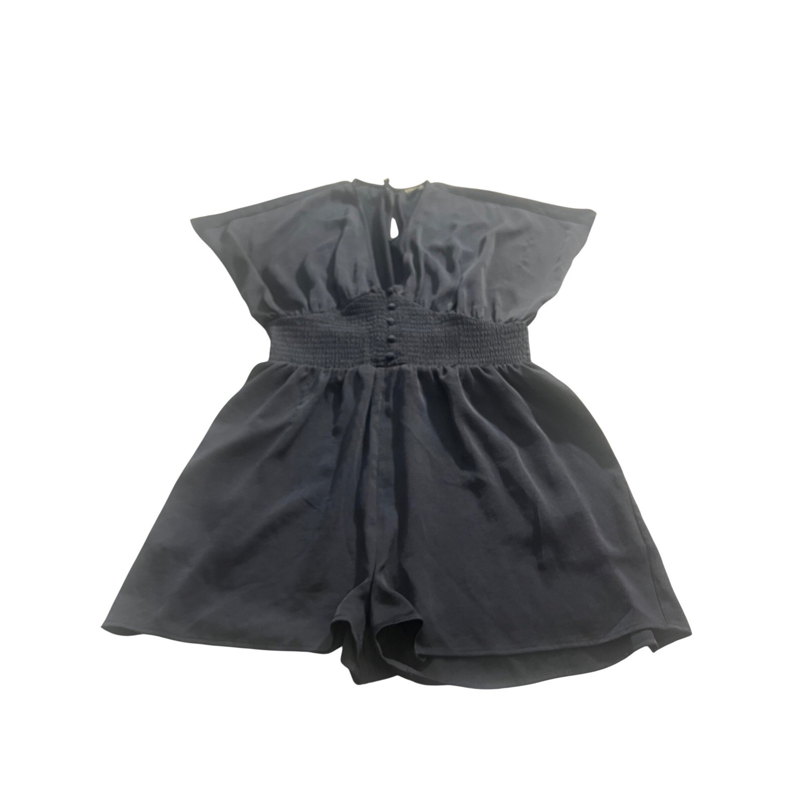 Express Navy Blue Flutter Sleeve Smocked Waist Romper Size M 90233