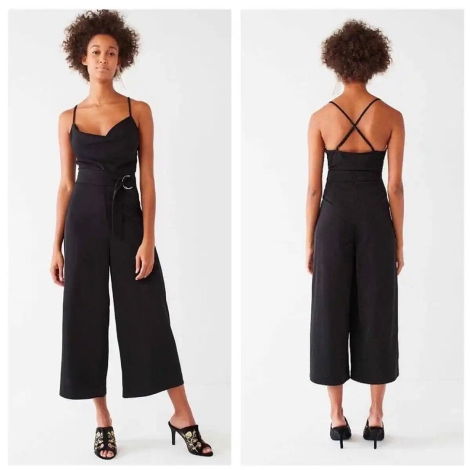 Urban Outfitters Sleeveless Wide Leg Jumpsuit Cowl Neck Belted Black Size 4