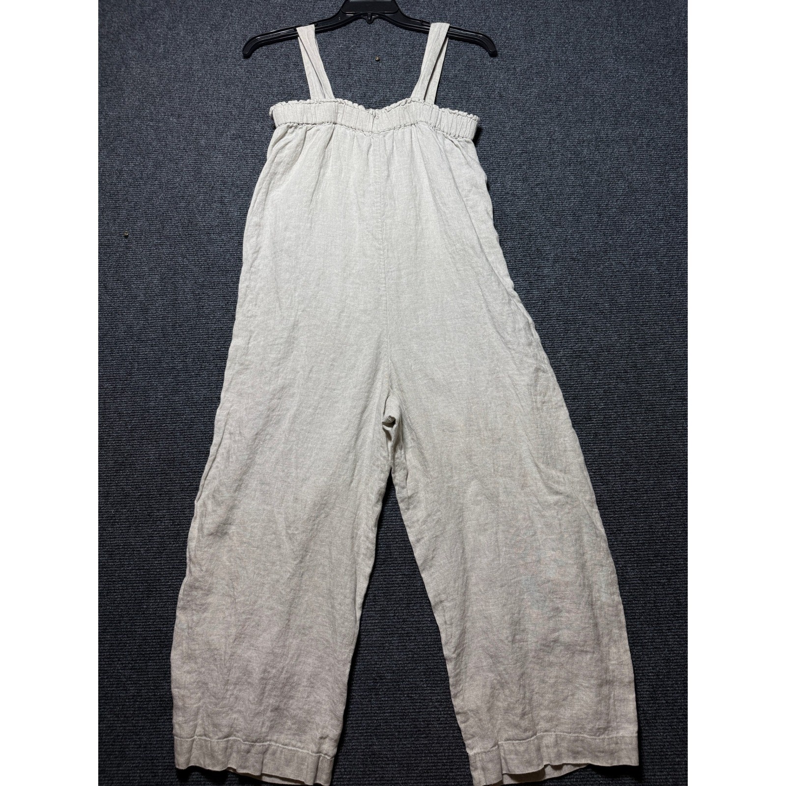 J.Crew Jumpsuit Women S Beige Excellent 100% Linen Wide Leg Adjustable Straps