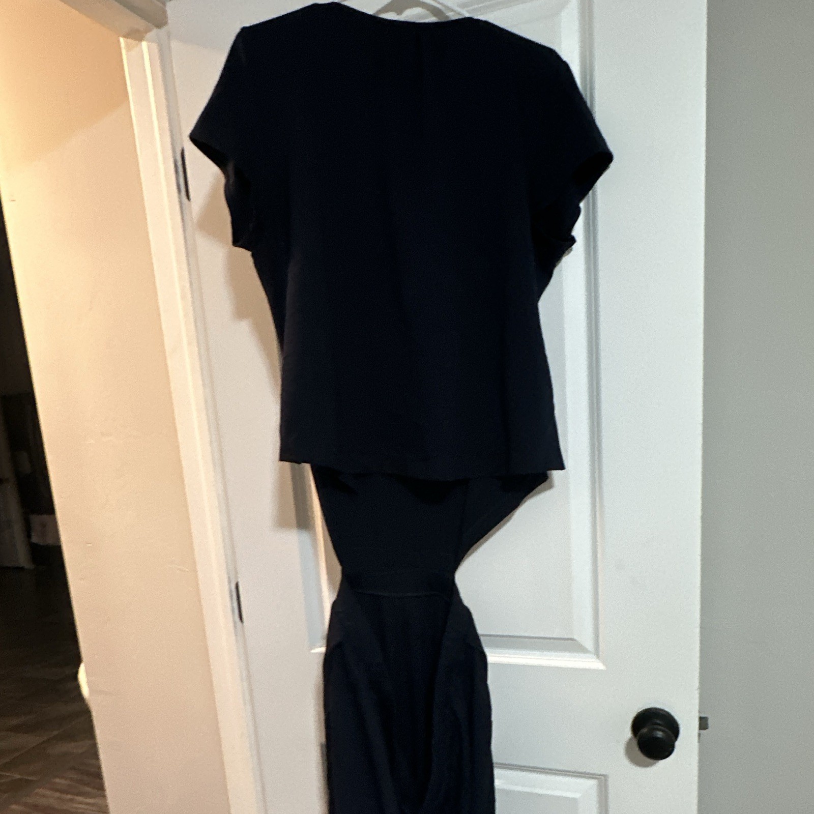 CAbi Navy Blue Solid V-Neck Short Sleeve Jumpsuit One-Piece Women’s L