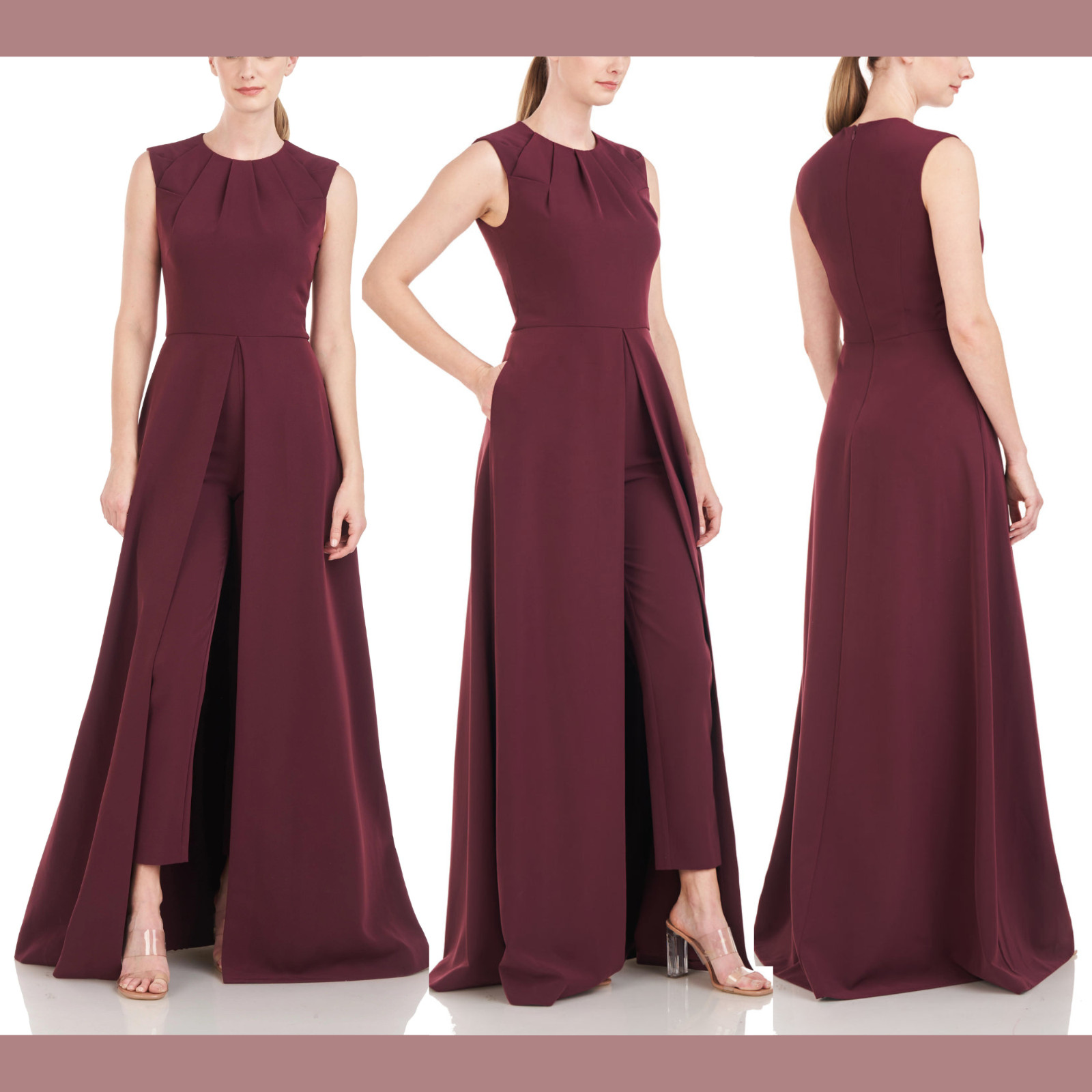 NWD $328 Kay Unger [ 6 ] Zeda Crepe Walk Thru Jumpsuit in Molasses Red #J450