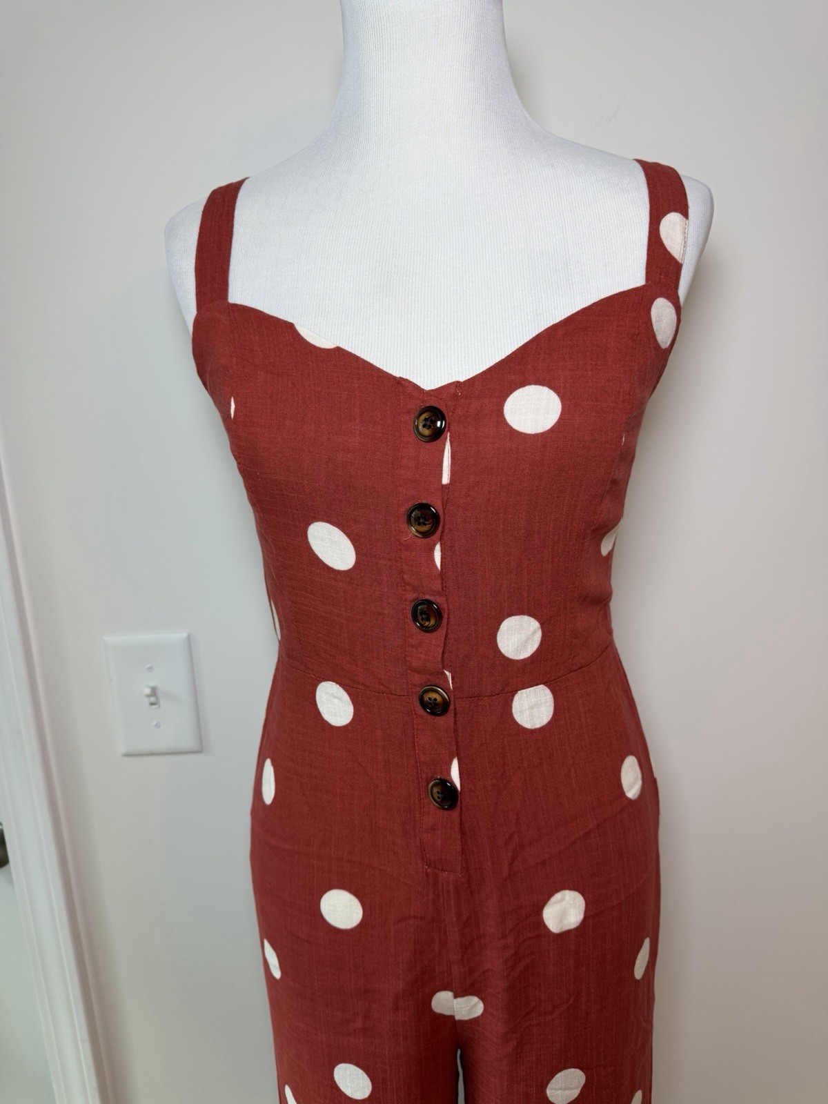 Primark Overall Jumper Polka Dot Red Women’s Sz 6 Crop Jumpsuit NWT