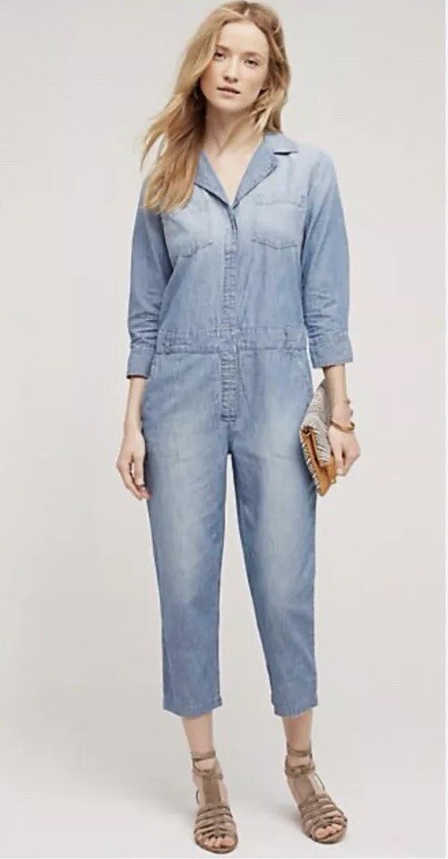 Current Elliott Canal Button Front Chambray Easy Fit Jumpsuit Sz 2 (Medium)