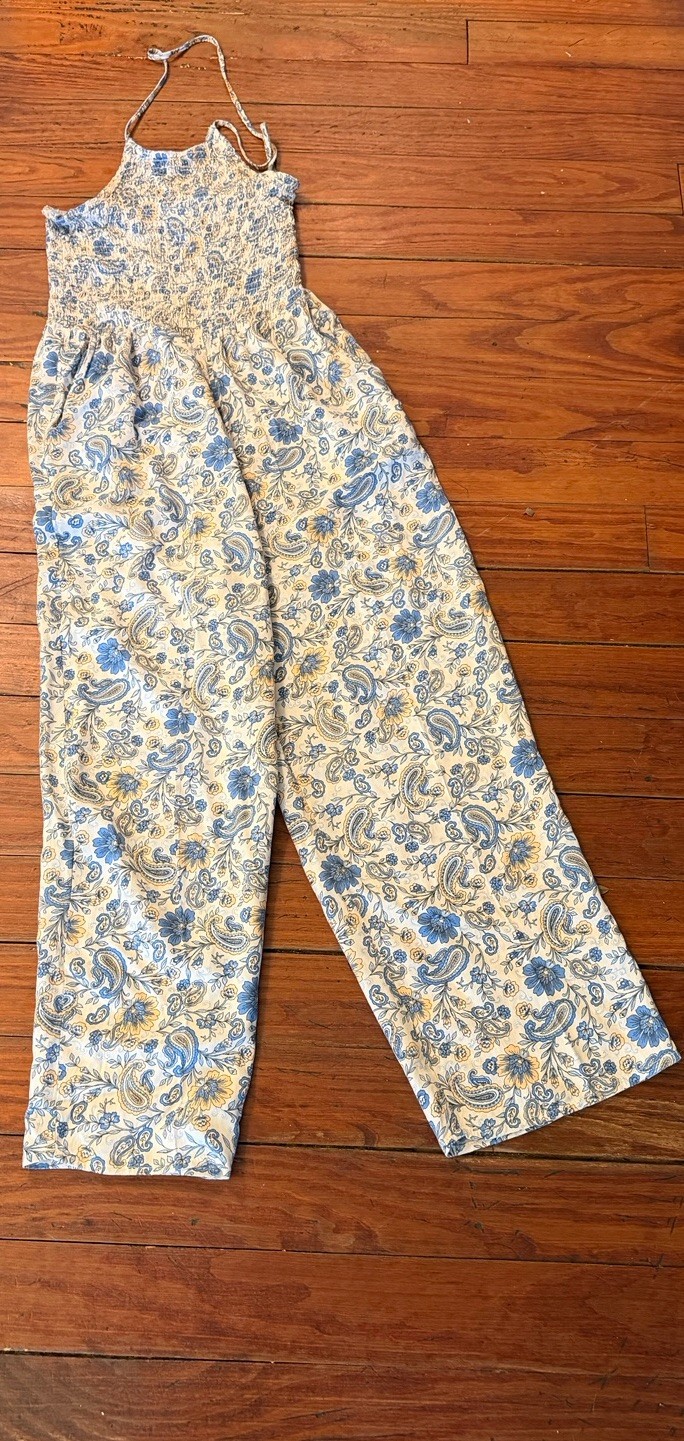 Patrons Of Peace Jumpsuit S Floral Blue Yellow Girlcore Boho Hippie Trendy Chic