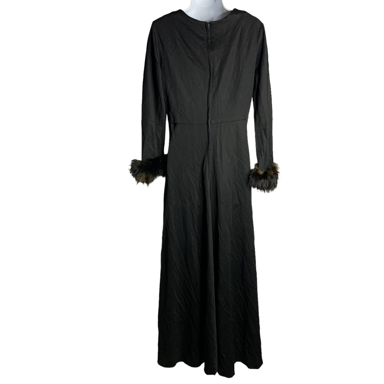 Vintage 60s Jumpsuit Womens Size S Black V Neck Fur Cuffs Wide Leg Disco