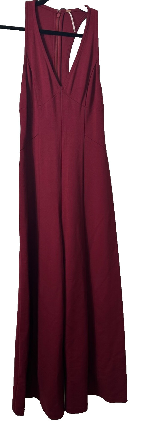 Free People V-neckline Sleeveless Wide Leg Jumpsuit Red XS Thick Oversized B12