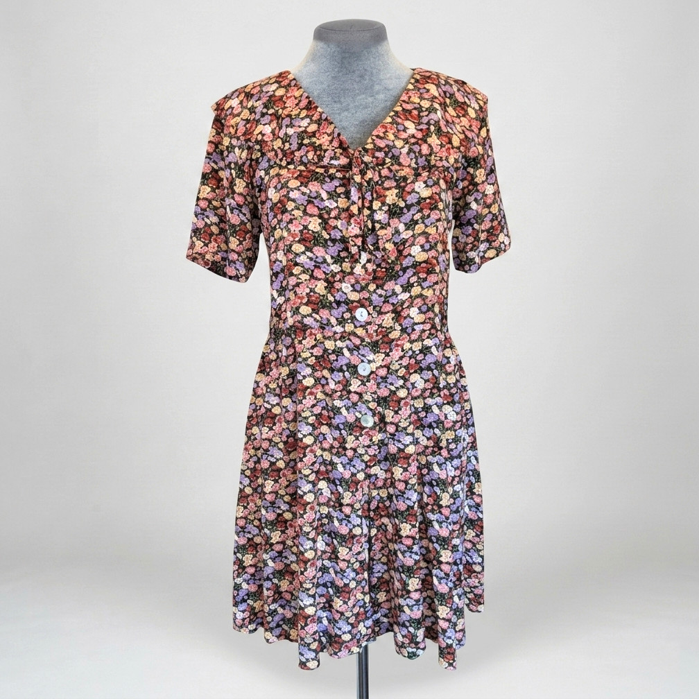Vintage 90s Floral Romper Sz 6 Sailor Collar Cottagecore Grunge Button Front