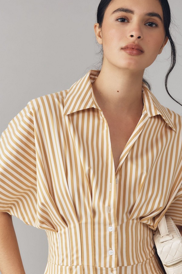 Anthropologie Tobie Pleated Jumpsuit Exquise Wide Leg Yellow Stripe Size XL NEW