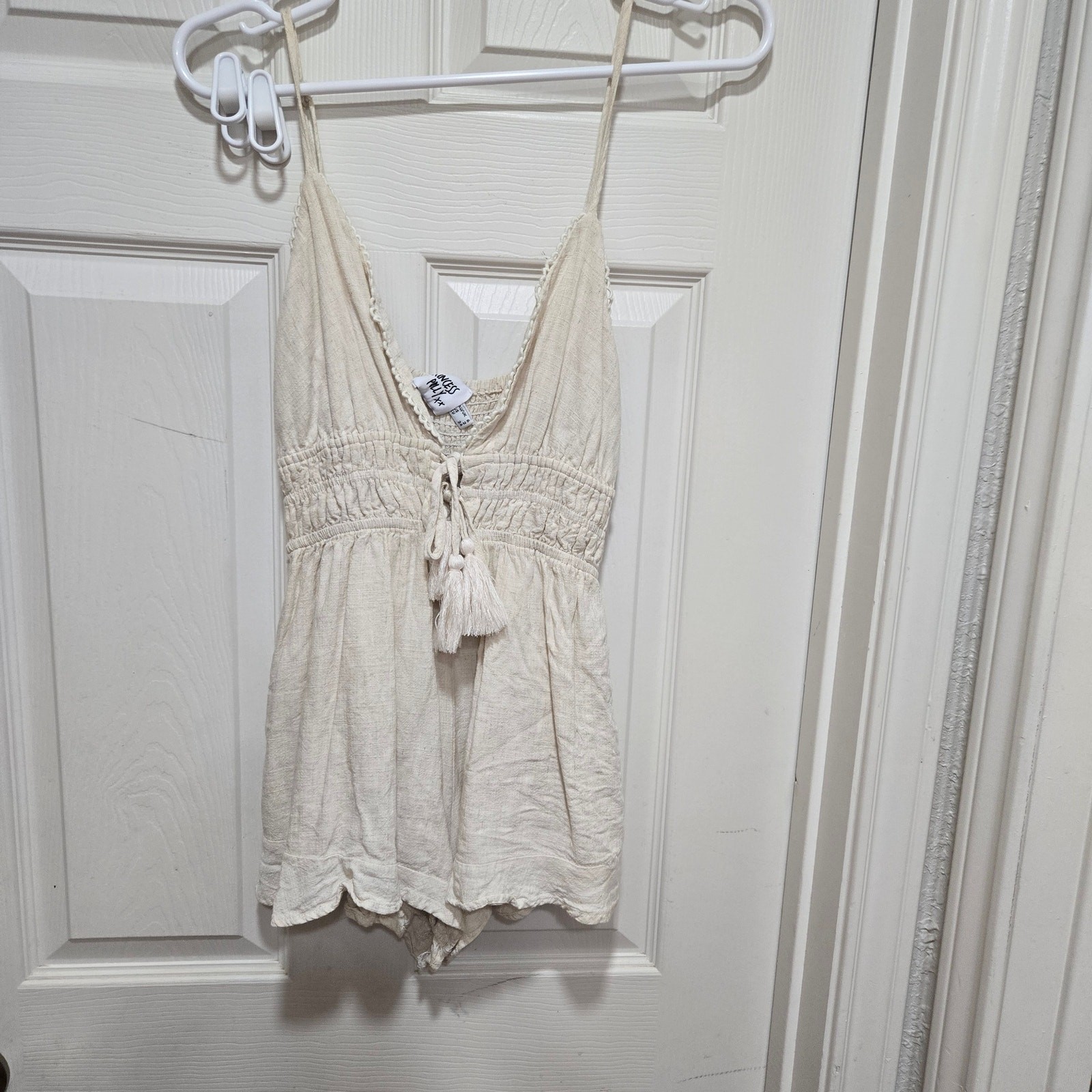 Princess Polly Cream Smocked Tie Front Romper XS US 2 Boho Festival