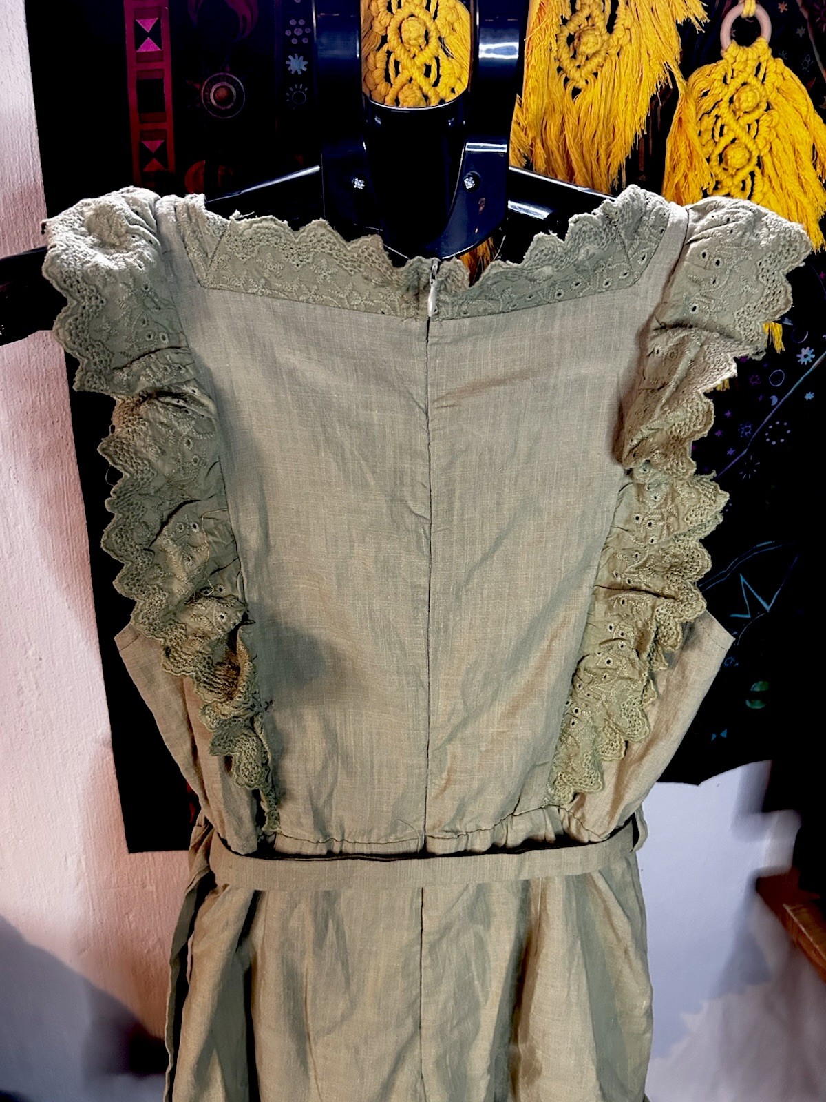 Ruffle Romper Juniors Medium 100% Cotton Forest Fairy Boho Festival Cottage Sage
