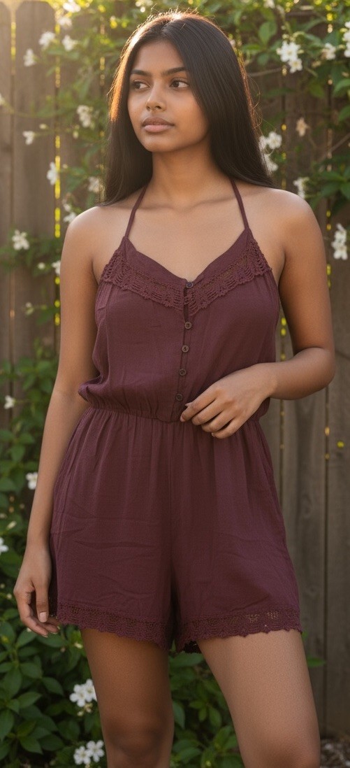 NWT JUNIOR’S REWIND CRANBERRY CROCHET SPAGHETTI STRAP ROMPER SIZE XS MSRP $48.00