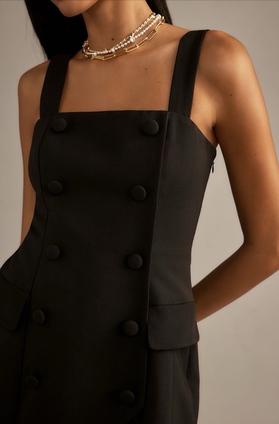 Anthropologie Hutch Blazer Romper Black Button Front Retro Preppy Size 16 NWT