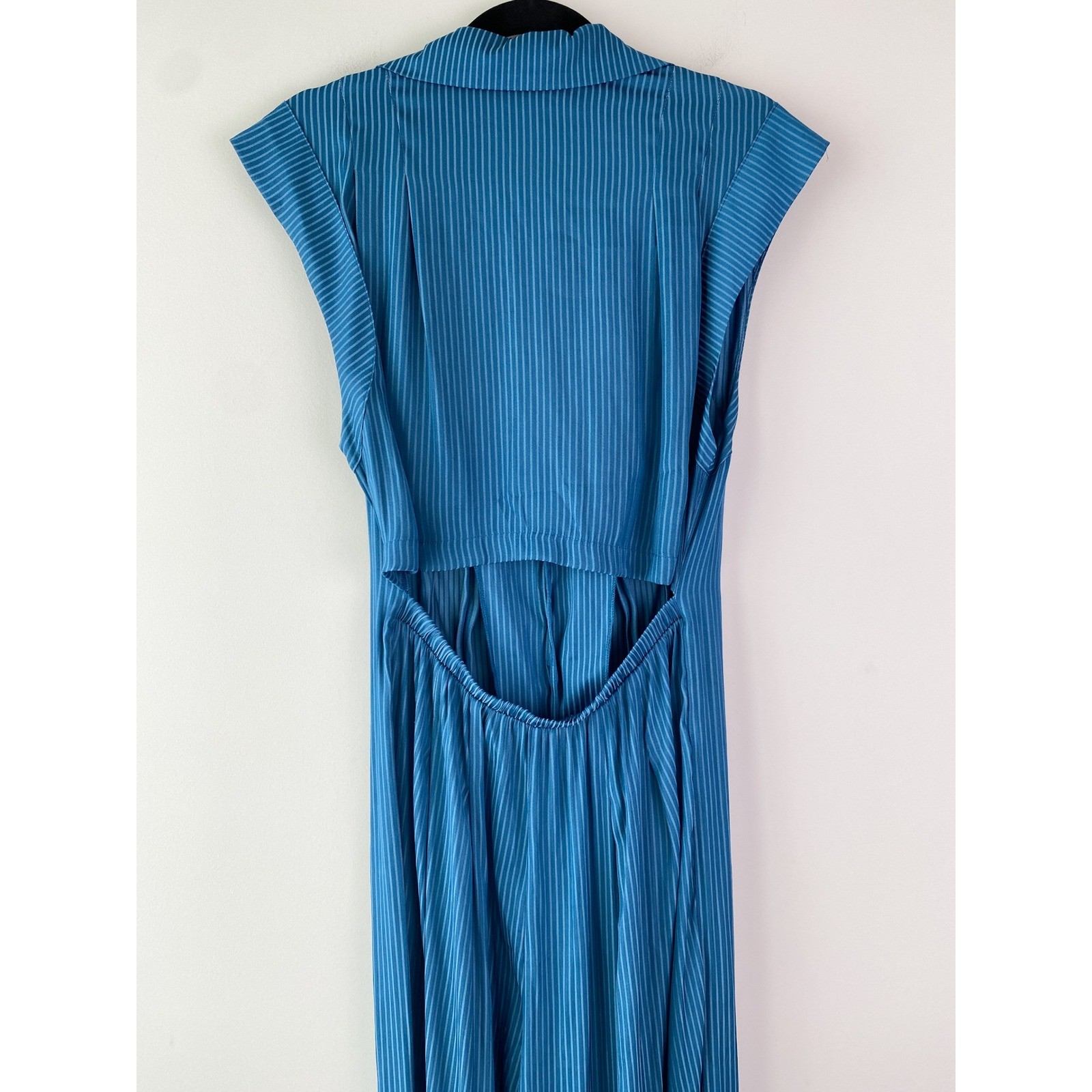Free People Shasta Jumpsuit S Blue Wide Leg Silky One Piece Stripe Jewel Tone
