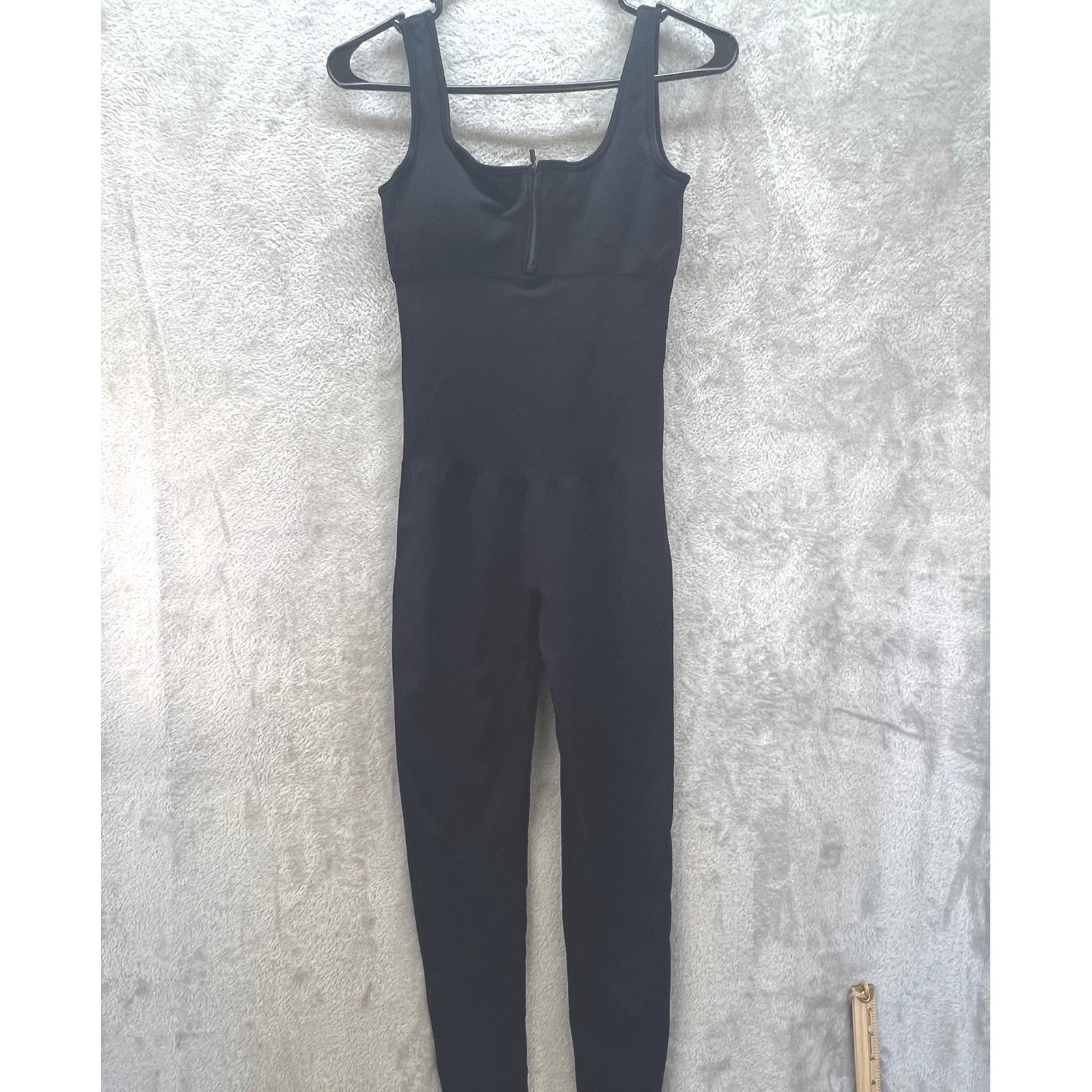Black Ribbed S Bodysuit Jumpsuit Catsuit Yoga Compression Workout Slimming