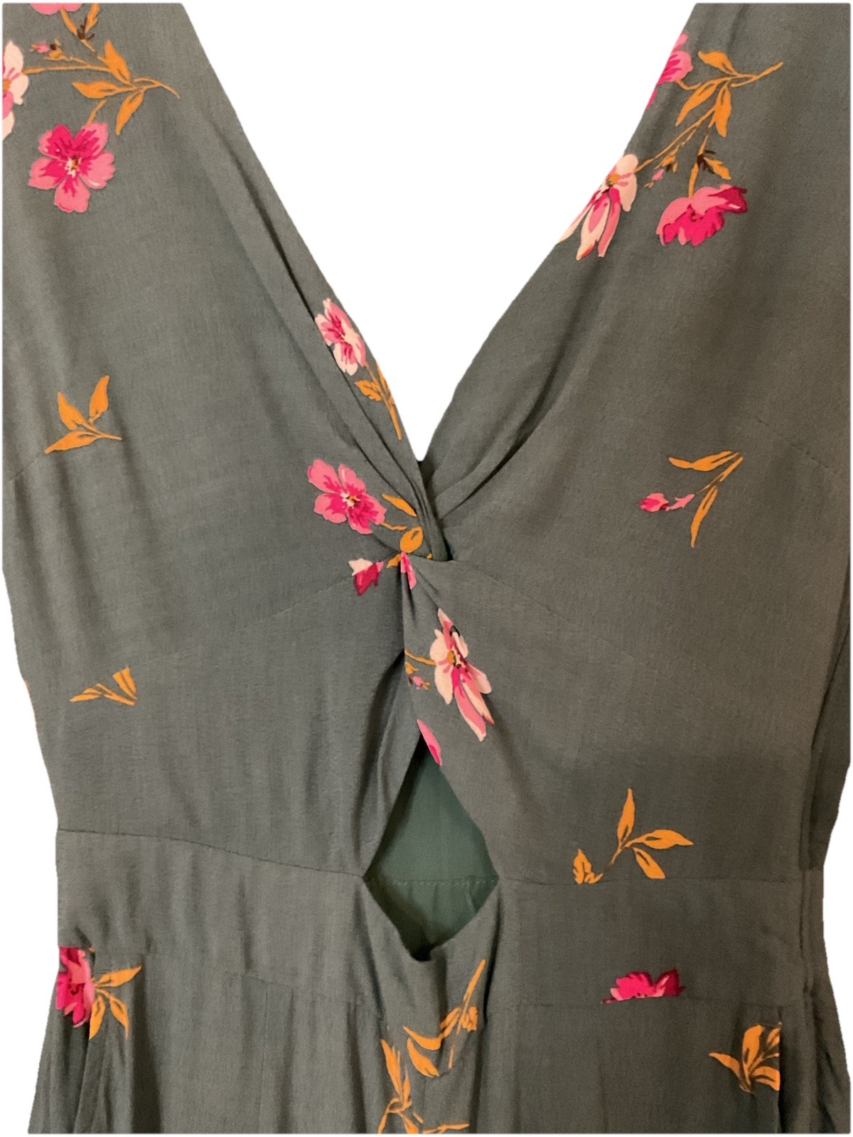 Abercrombie & Fitch green floral long sleeve jumpsuit Boho Whimsy Fairy SZ XS