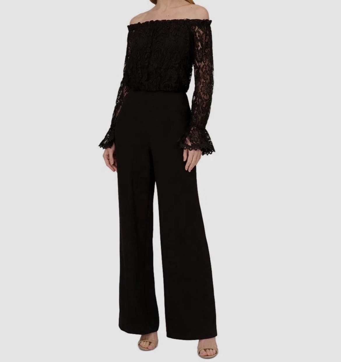 Adrianna Papell Women’s Black Off-The-Shoulder Lace Jumpsuit Size 2