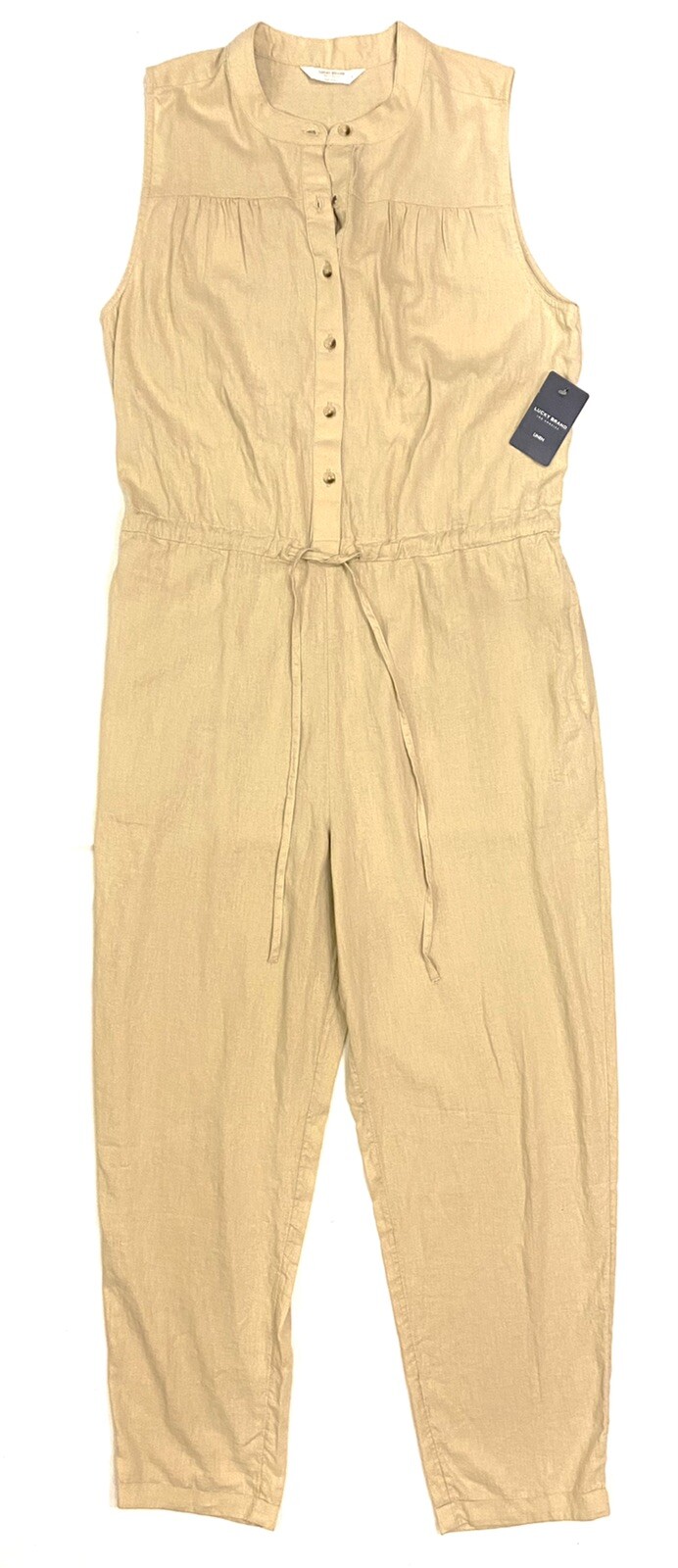 LUCKY BRAND Womens Natural Linen Sleeveless Button Jumpsuit Beige (MSRP $119)