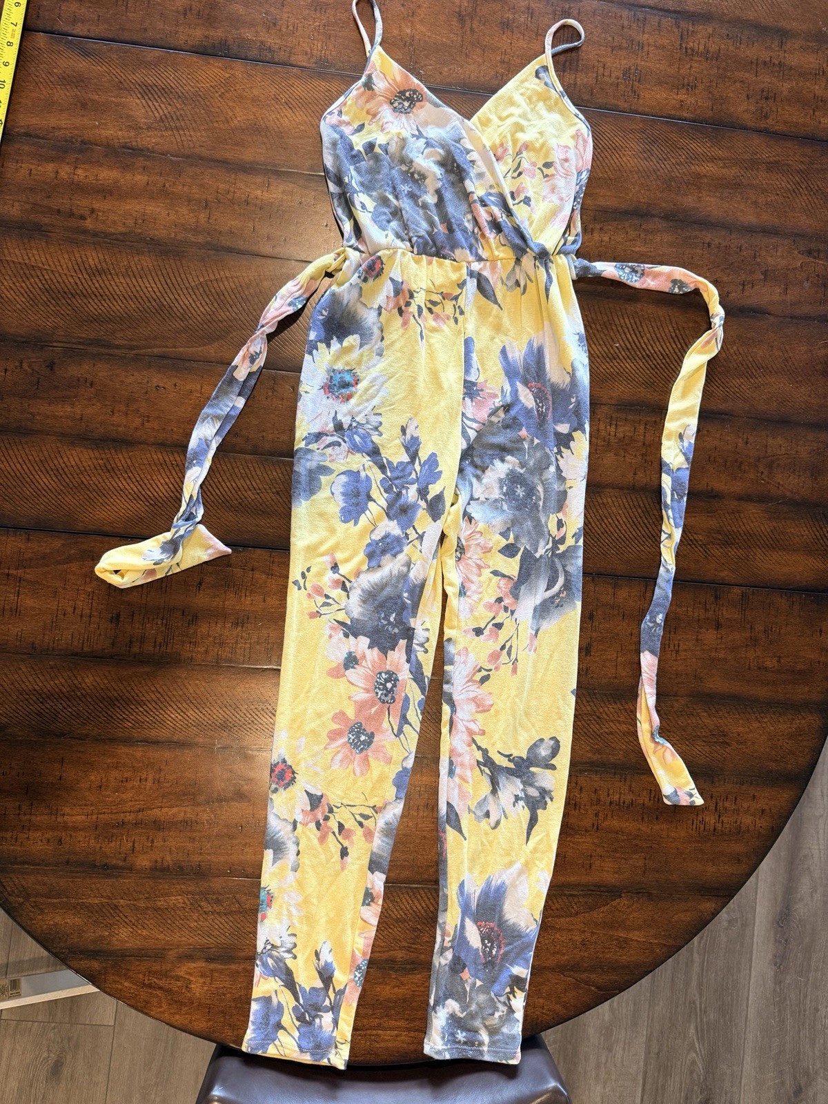 Day & Night Blue and Yellow Floral Jumpsuit – Size Small