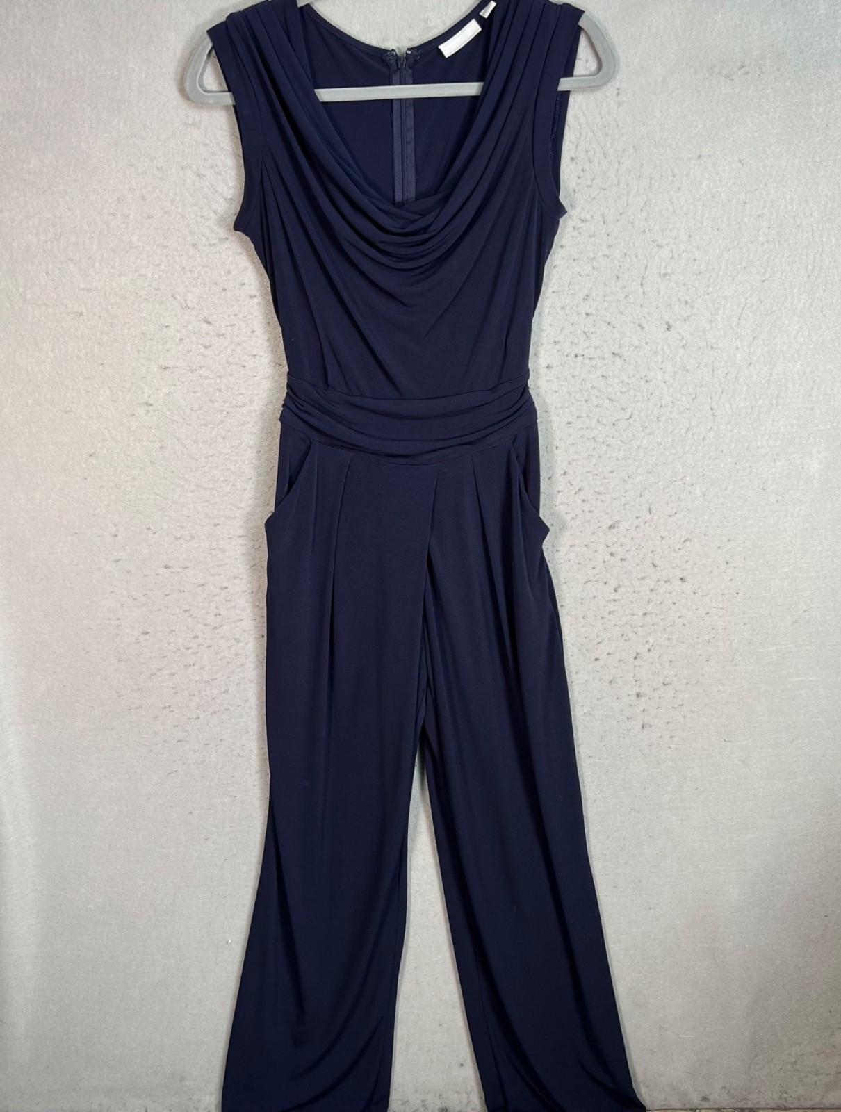 New York & Company Womens XS Navy Blue Sleeveless Jumpsuit Polyester Blend
