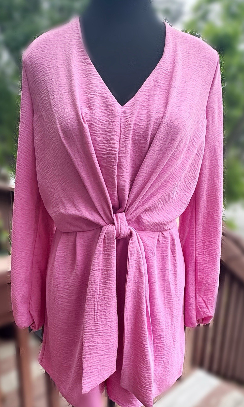 Intempo Pink Tie Front Romper Size M Long Sleeve Textured V-Neck Shorts
