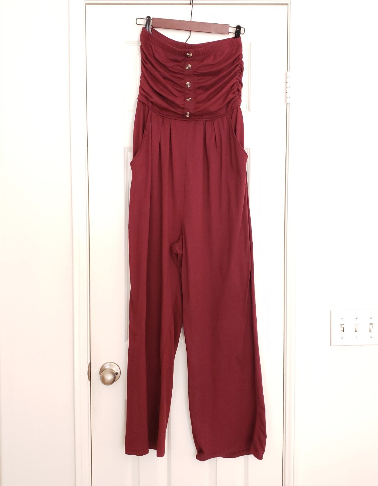 Woman Burgundy Stretchy Cute Tube Top Jumpsuit