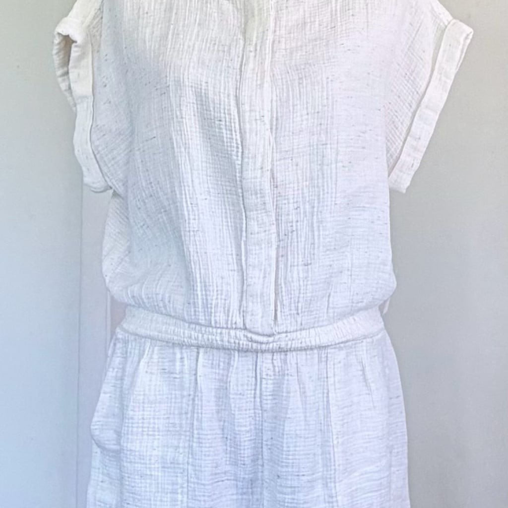 Lou & Grey Space-Dye Cotton Gauze Button-Front Romper Large
