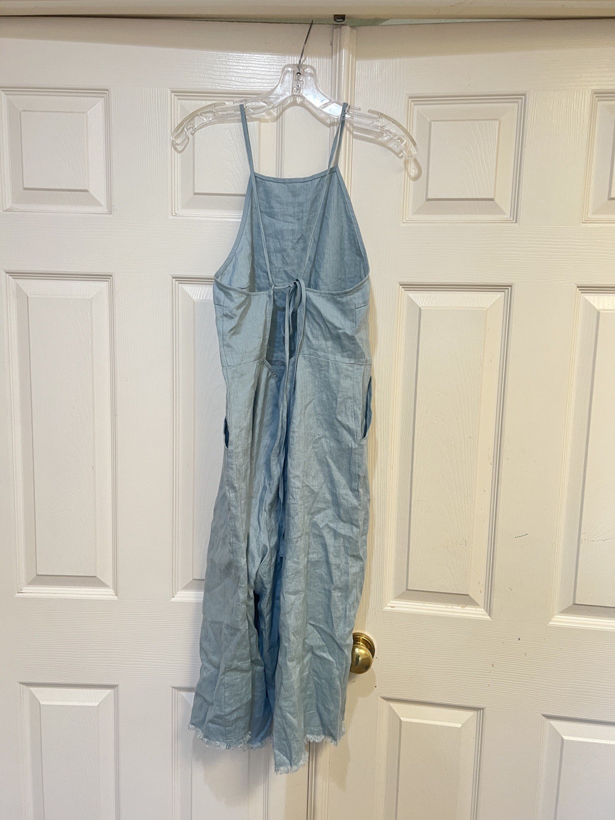Reset blue adjustable open back culotte jumpsuit pockets summer beach medium