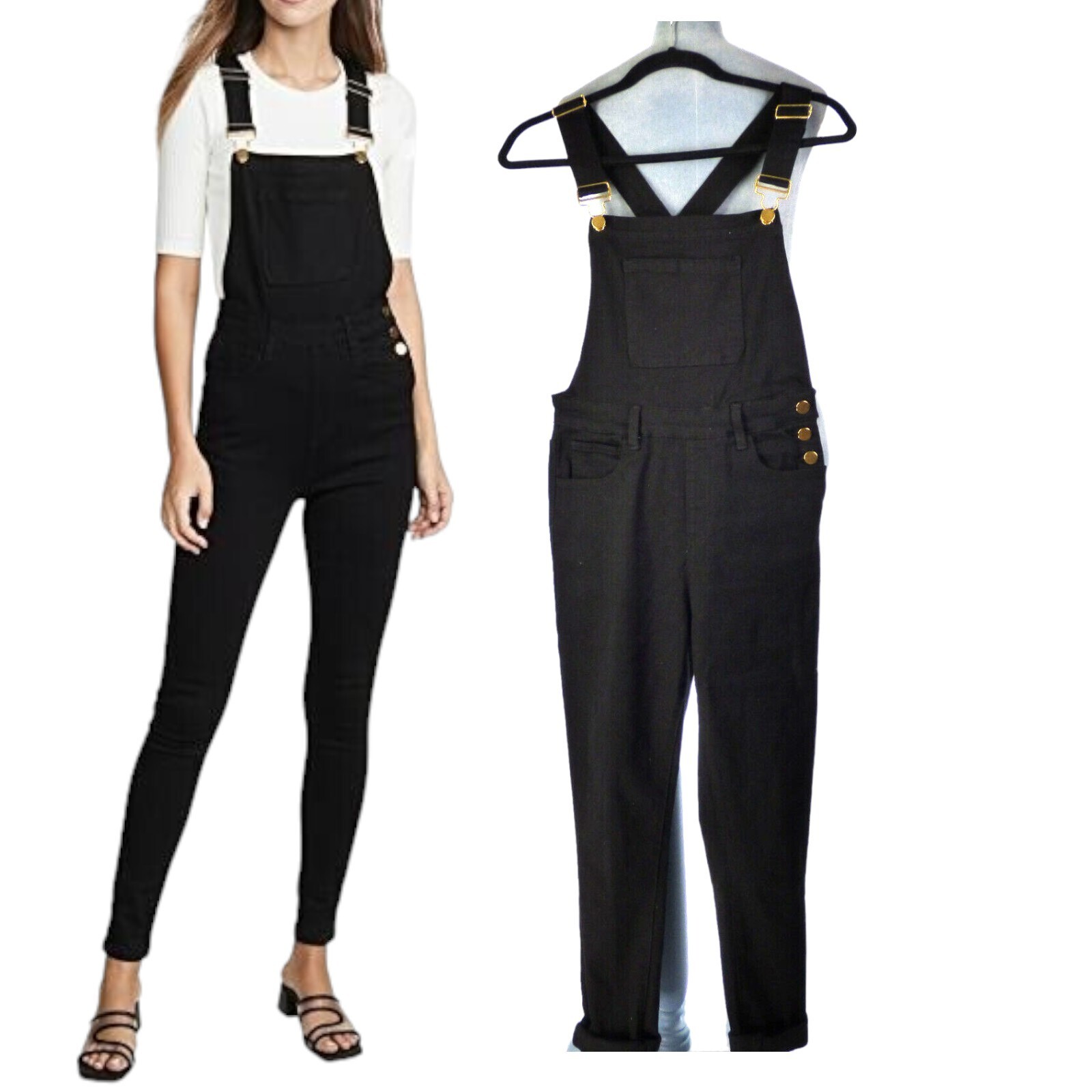 Skinny Overalls Dungaree Denim Black Stretch Crisscross Back size S WeWoreWhat