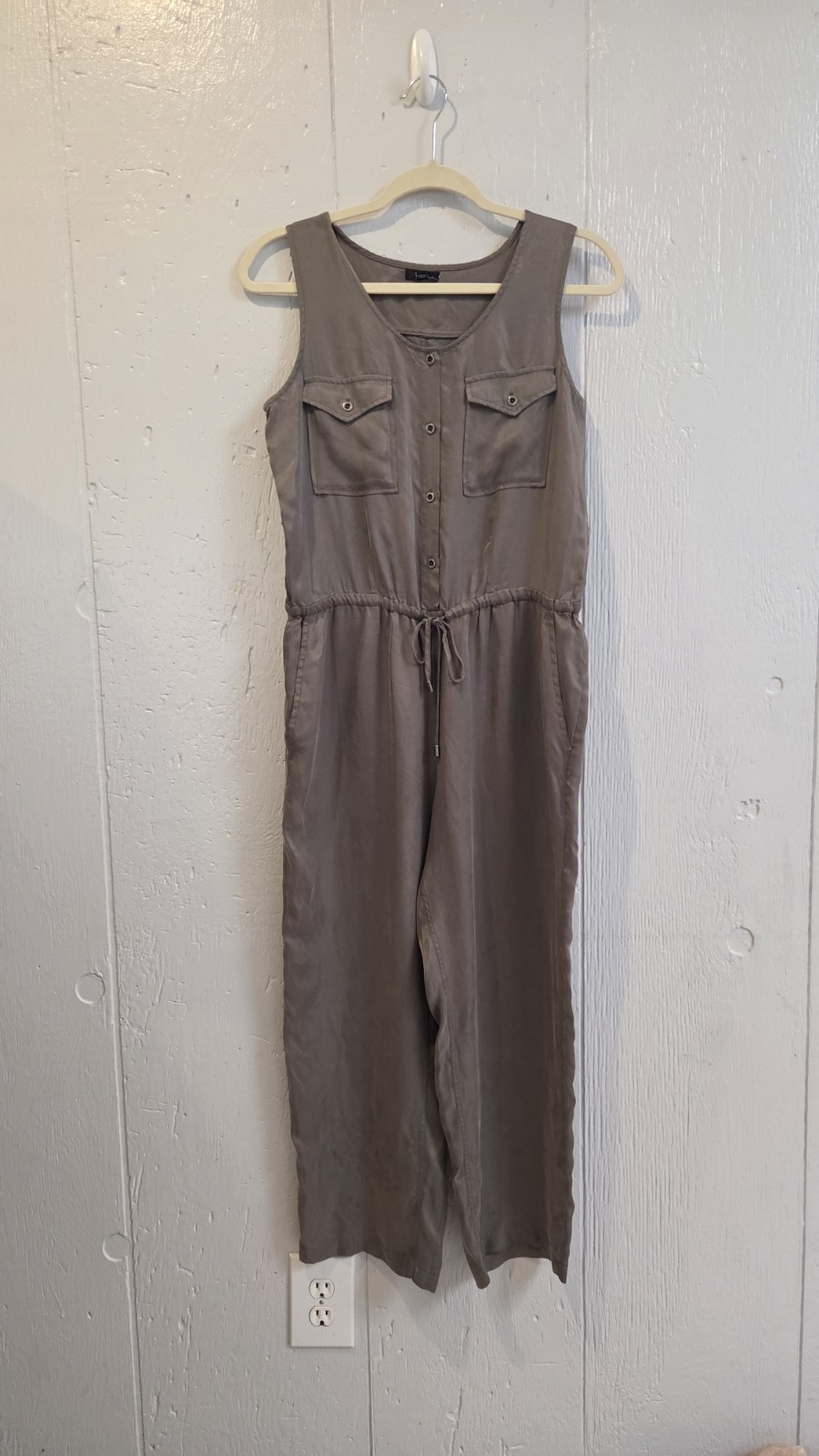 Rails Erin Drawstring Jumpsuit Size S Gray Green Cupro Sleeveless
