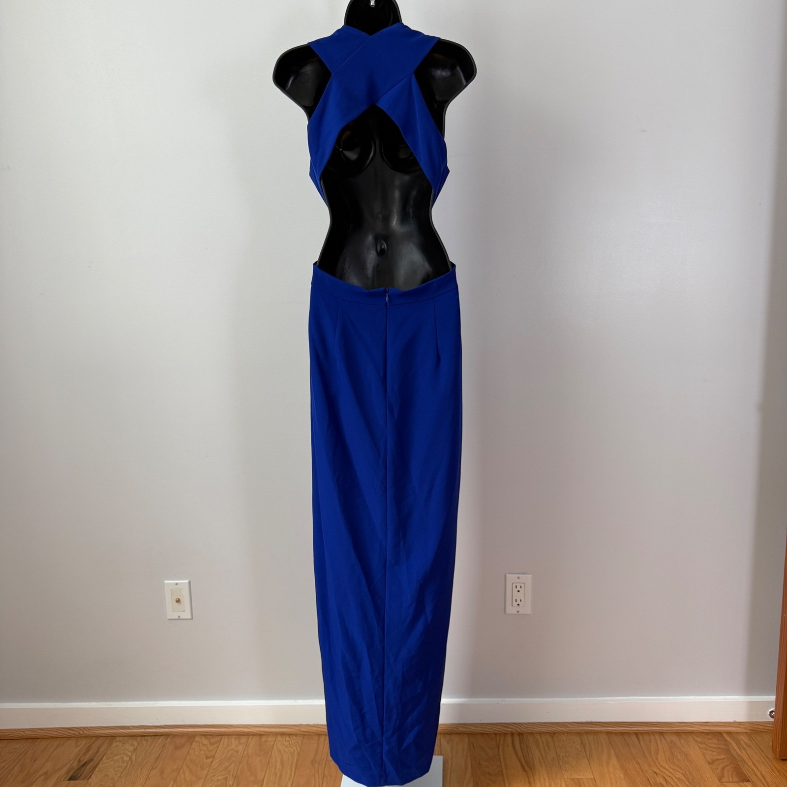 Aidan Mattox Royal Blue V Neck Criss Cross Back Wide Leg Jumpsuit Women US 12