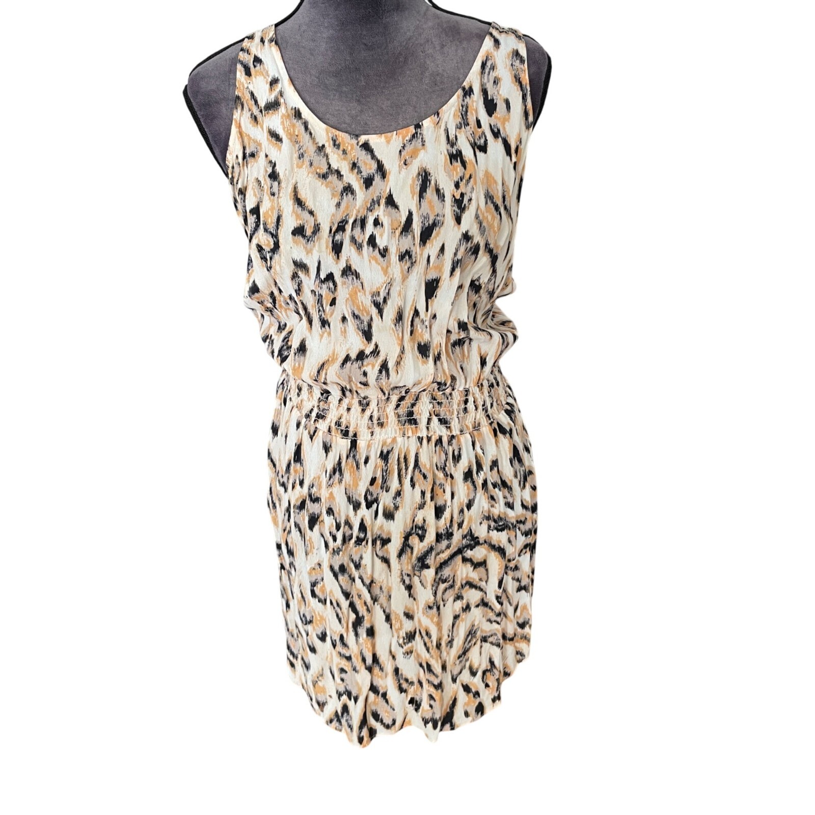 Animal Print Sleeveless Romper With Open Back & Elastic Waist By Rory Beca – M