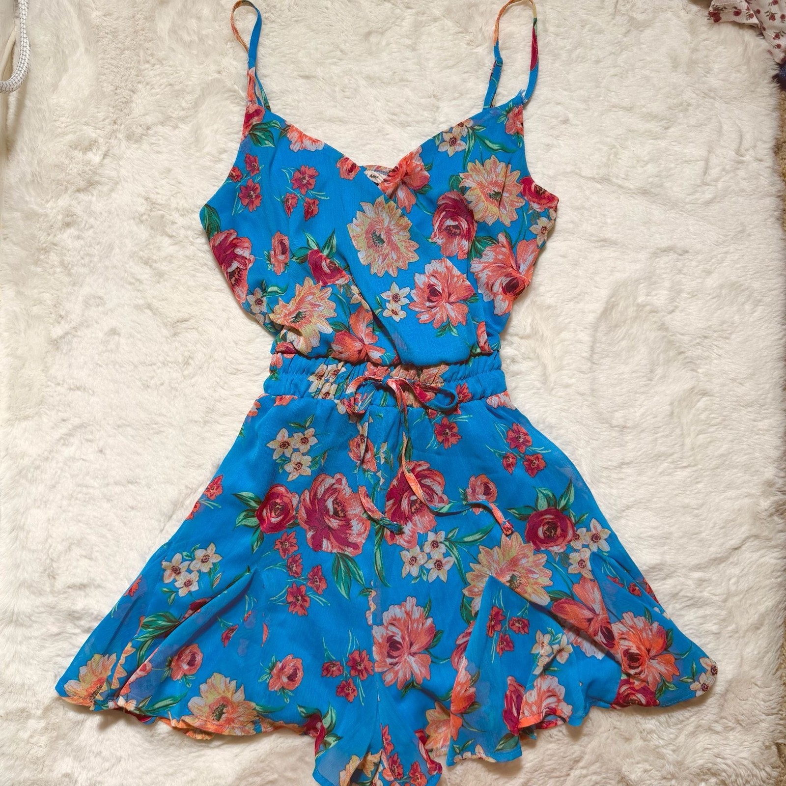 Blue Floral Spaghetti Strap Romper