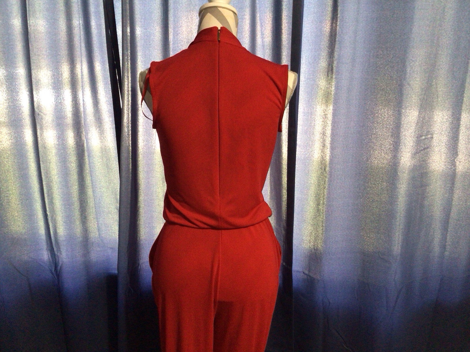 Ralph Lauren Red Vneck Sleeveless Pockets Neck Tie Back Zip Pants Jumper S