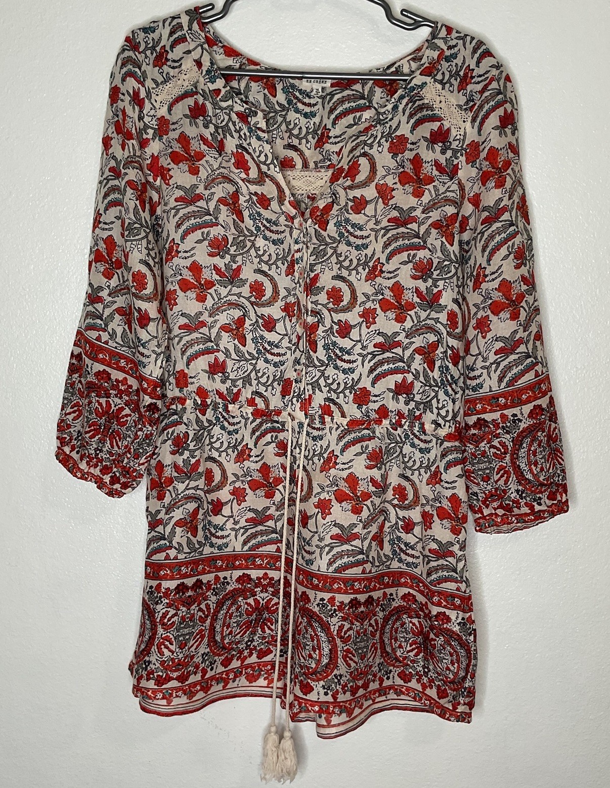 EN CRÈME Colorful Floral Romper Women Size M Boho Festival Gypsy