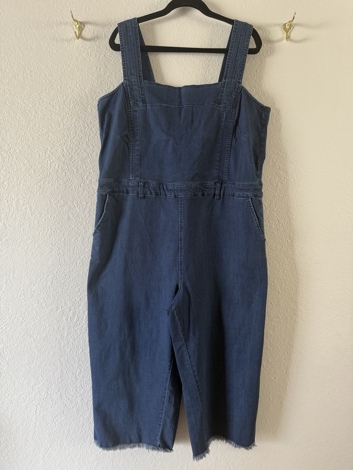 Rachel Rachel Roy Cropped Dark Wash Denim Overalls Women’s 20 W Raw Hem Stretchy