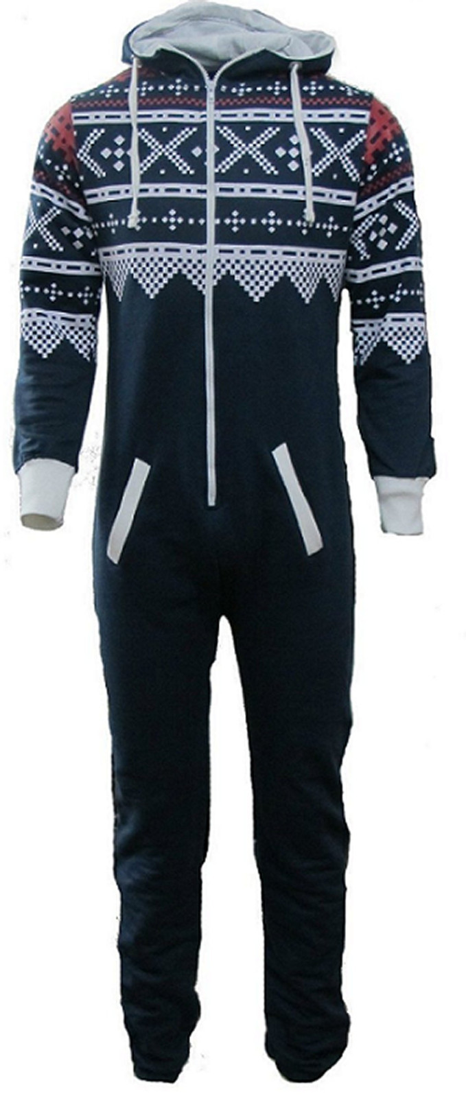 Unisex 1Onesie Men’s Plain Aztec Print Zip All in One Hooded Jumpsuit Size S-5XL