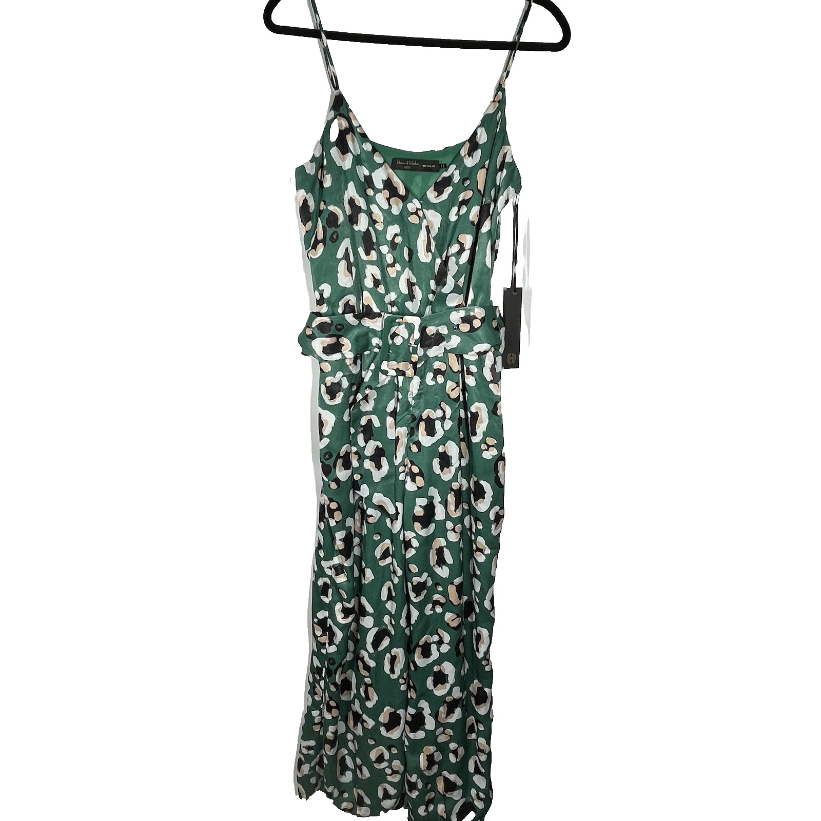House of Harlow 1960 x REVOLVE Jumpsuit Rudy S Green Leopard Print Boho NEW