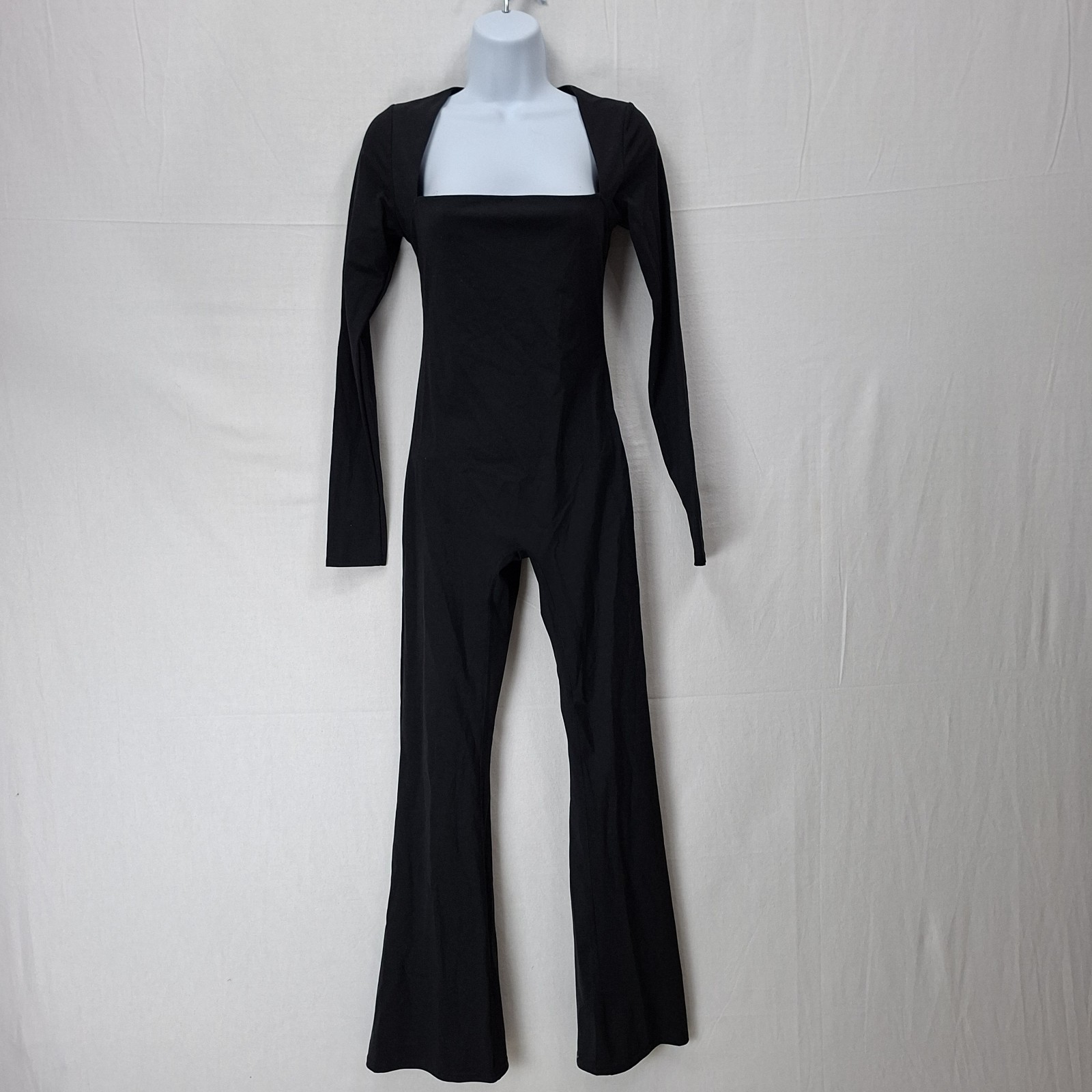 NEW Womens M Catsuit Unitard One Piece Square Neck Flare Leg Gym Athleisure Yoga