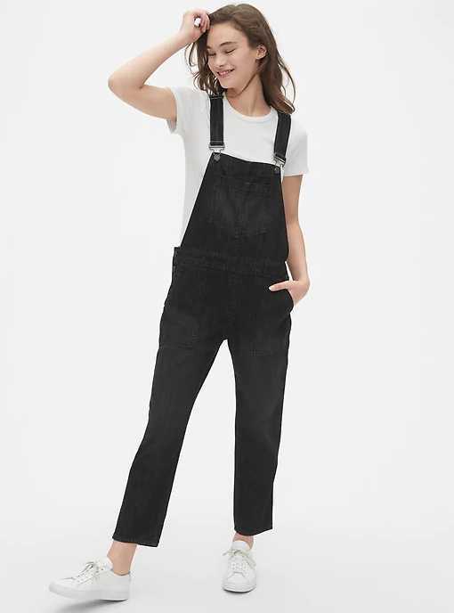 NEW WOMEN’S XS LT XLT GAP RELAXED DENIM OVERALLS IN BLACK / Tall sizes