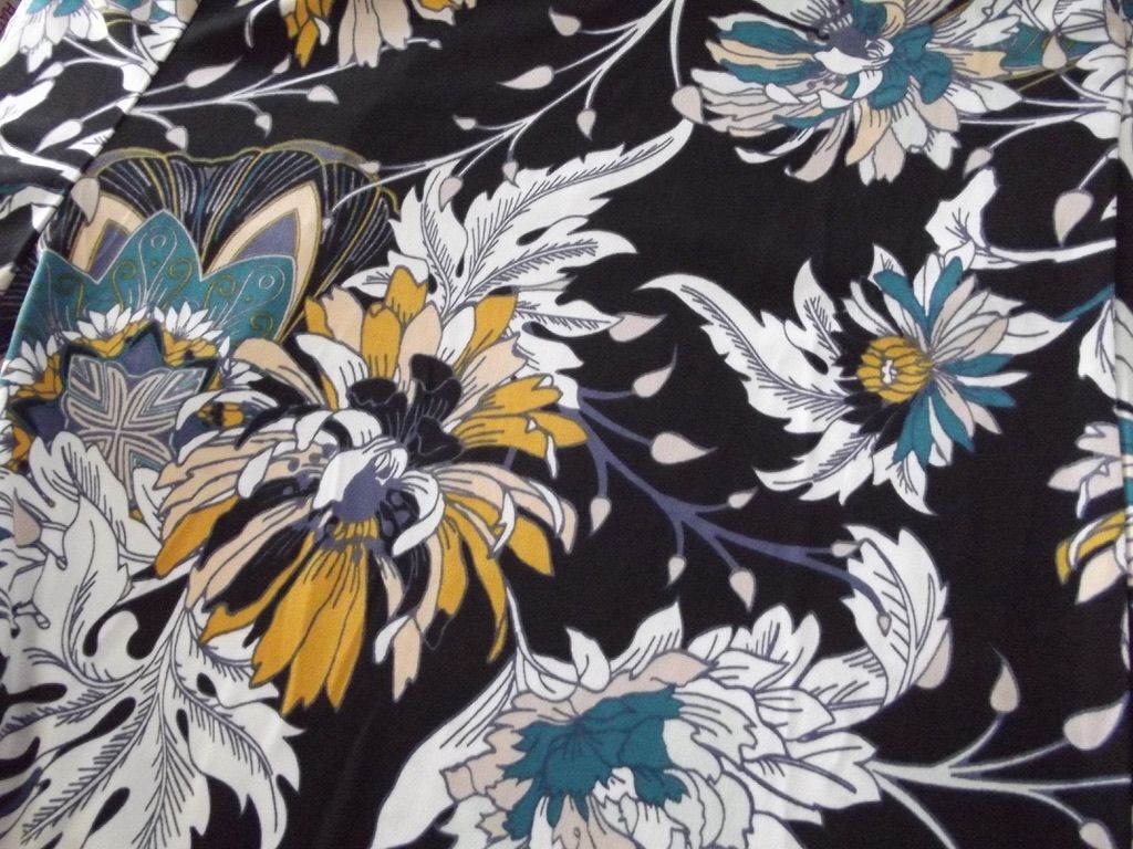 G Giuliana XST Stretch Knit Jumpsuit high waist wide leg black floral (xs tall)